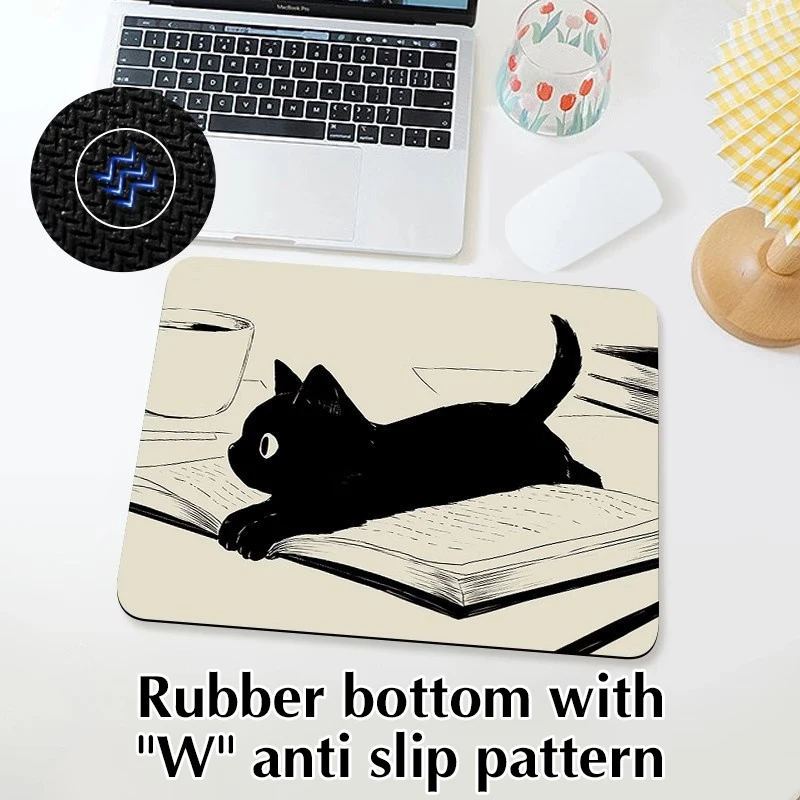 Black Cat Mousepad Small Office Computer Desk Mat Table Keyboard Big Mouse Pad Laptop Cushion Non-slip Deskpad Home Decor