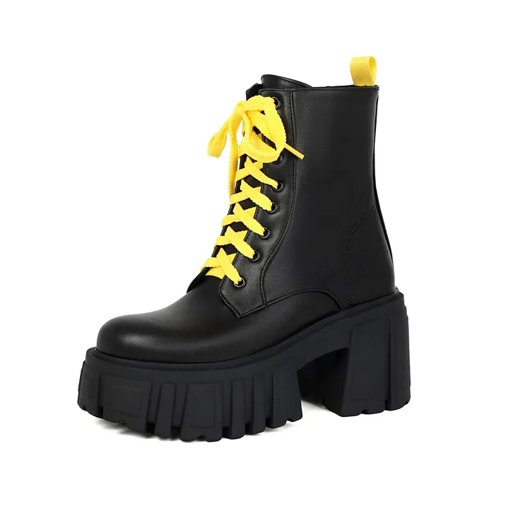 

Новые модные короткие ботинки, женские зимние флисовые женские ботильоны на каблуке в стиле панк, готики, черные лакированные кожаные ботильоны из искусственной кожи на шнуровке 43