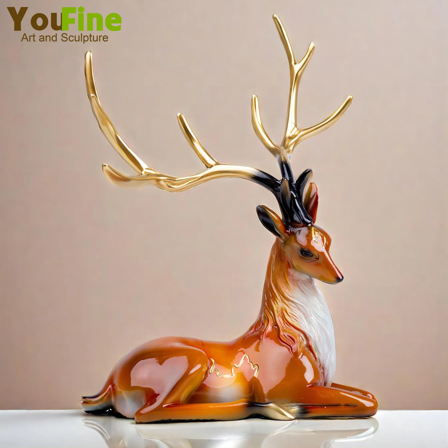 Modern Art Bronze Deer Statue Simple Creative Sika Deer Bronze Sculpture Animal Crafts For Office Home Decoration Ornament Gifts