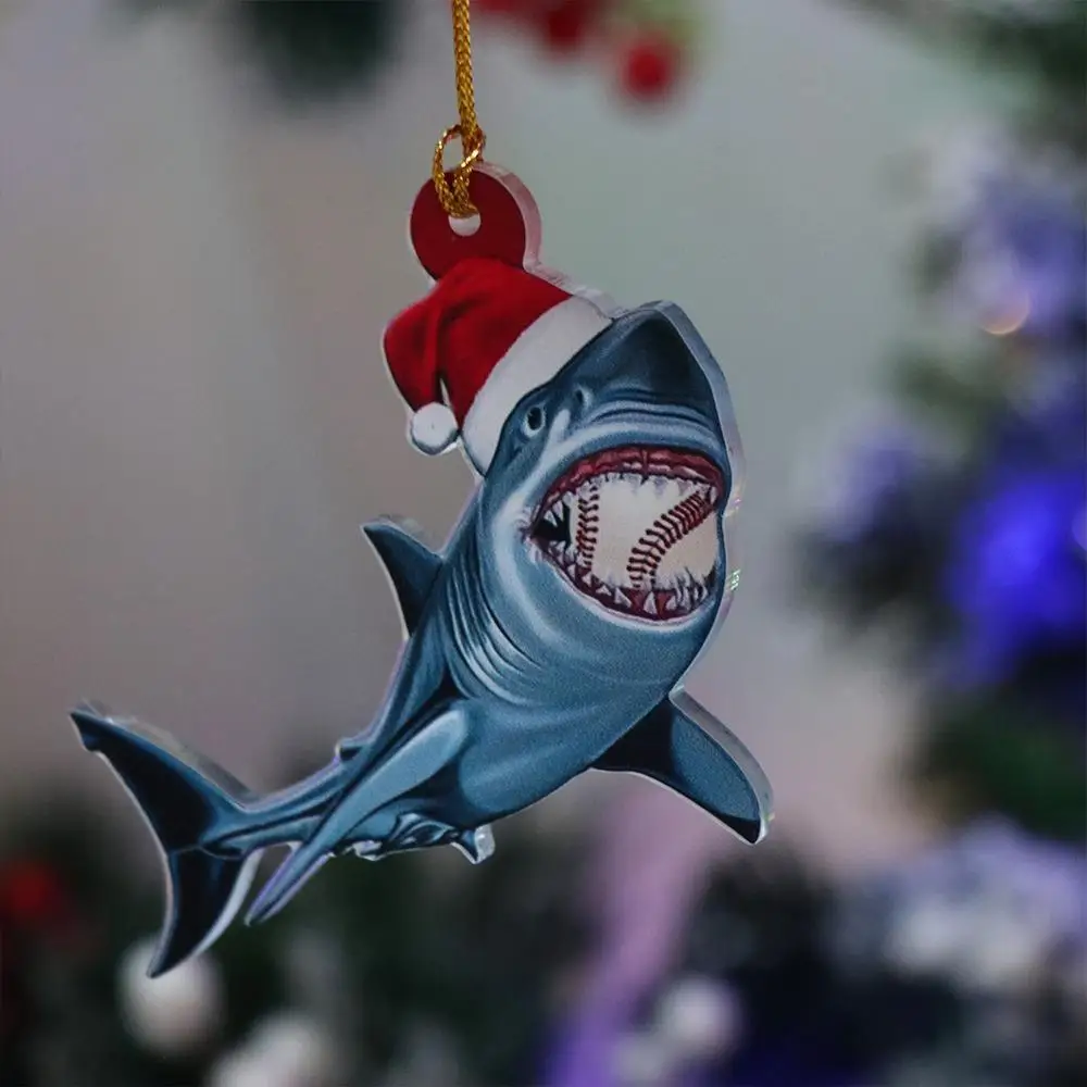 Acrylic Shark Christmas Ornaments Hangings Marine Animal Christmas Shark Pendant Cute Decorative Christmas Tree Decoration