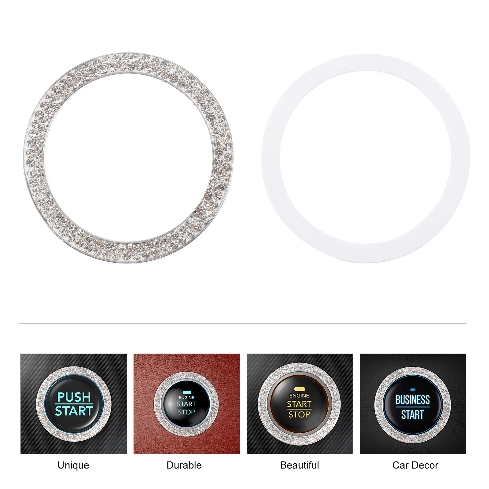 

2Pcs Ignition Button Cover Zinc Alloy Rhinestone Car Decor Start Stop Ring Knob Switch Engine Decal Luxury Practical Gift