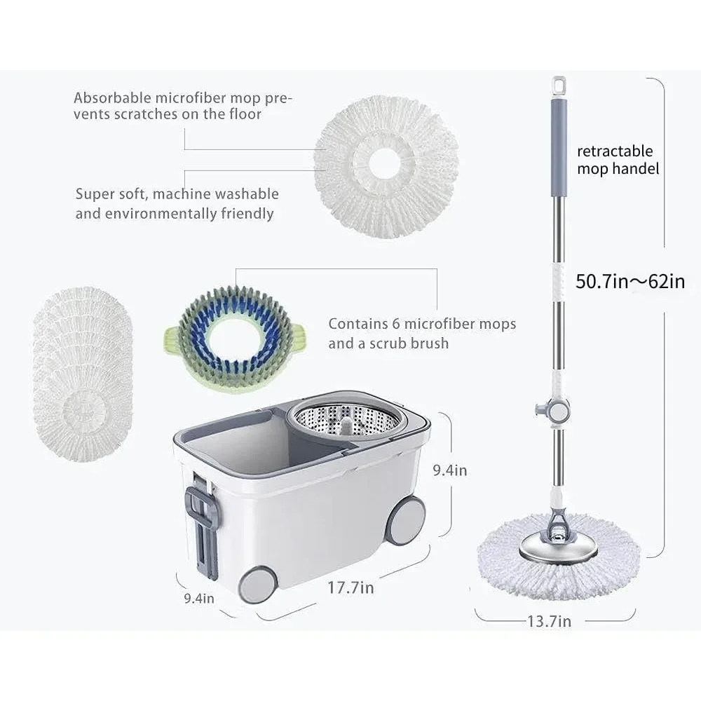 for Spin Mop Bucket Deluxe 360 Spinning Floor Cleaning System with 6 Microfiber Replacement Head Refills,62