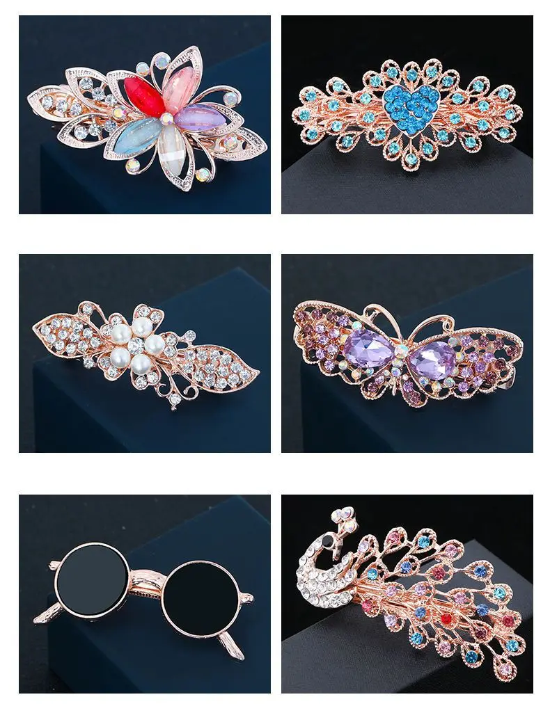Luxus Strass Haarspange Funkelnde Kristall Blume Metall Frühling Haarspangen Braut Hochzeit Party Kopfschmuck Frauen Mädchen Geschenk – Detail 6