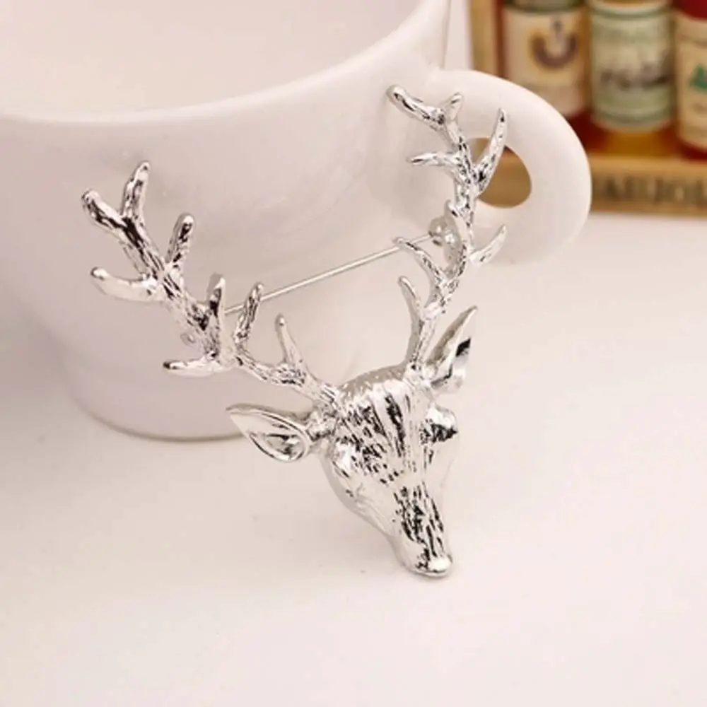 Unique Animal Elk Head Brooch Lapel Pin Alloy Christmas Badge Jewelry Clothes Pins Deer Metal Brooch Boys