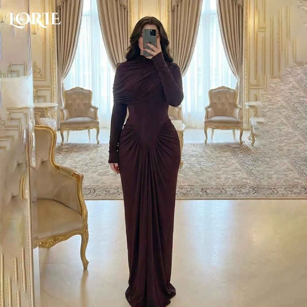 

LORIE Burgundy Saudi Party Dress High Collar Long Sleeve A-Line Evening Dress Prom Dress Pleats Party Gown Club Customized 2026