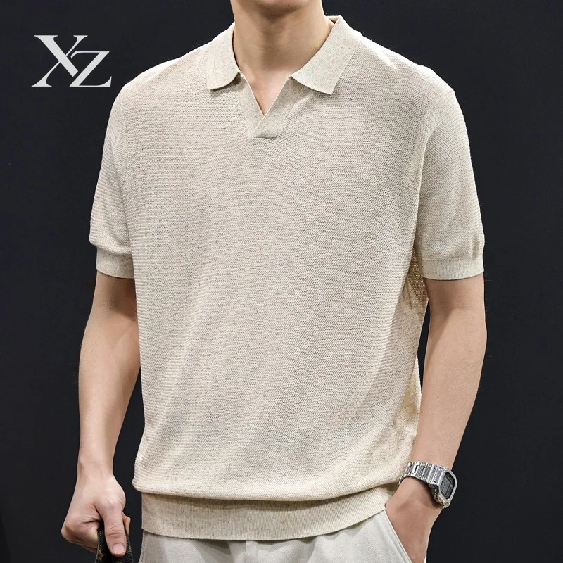Opening Sale |Men's Cool Feeling Lyocell Linen Knit Short Sleeve T-Shirt, Minimalist Solid Color Breathable Casual High Grade Da