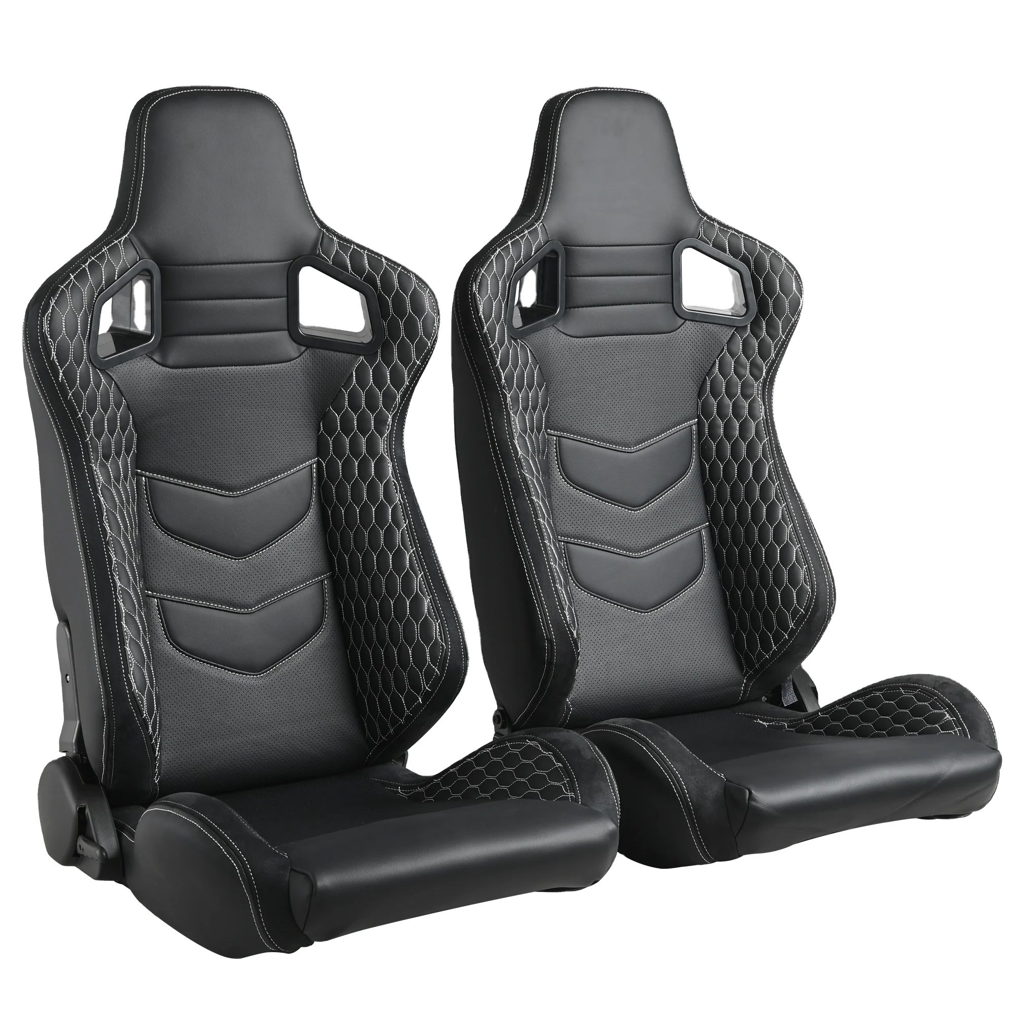 

New Style Black PVC Leather Gray Stitch Racing Boat Seats Bracket With Double Rails Race Car Seats JBR1082