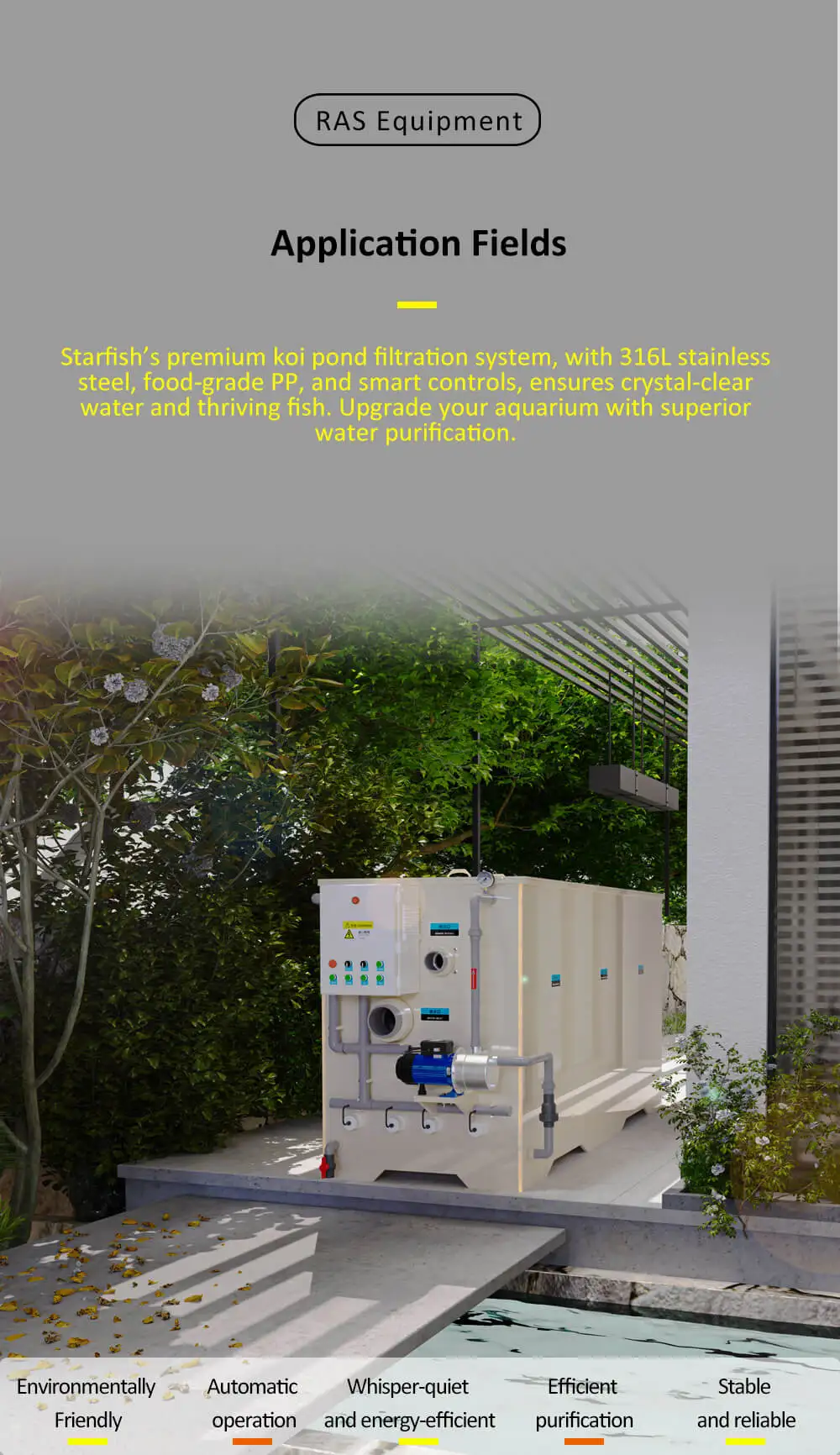 Intelligent Controlled Drum Filter Bio Filter for Koi Fish Pond 74μm PP Material Fluidized Bed Aquaculture Equipment