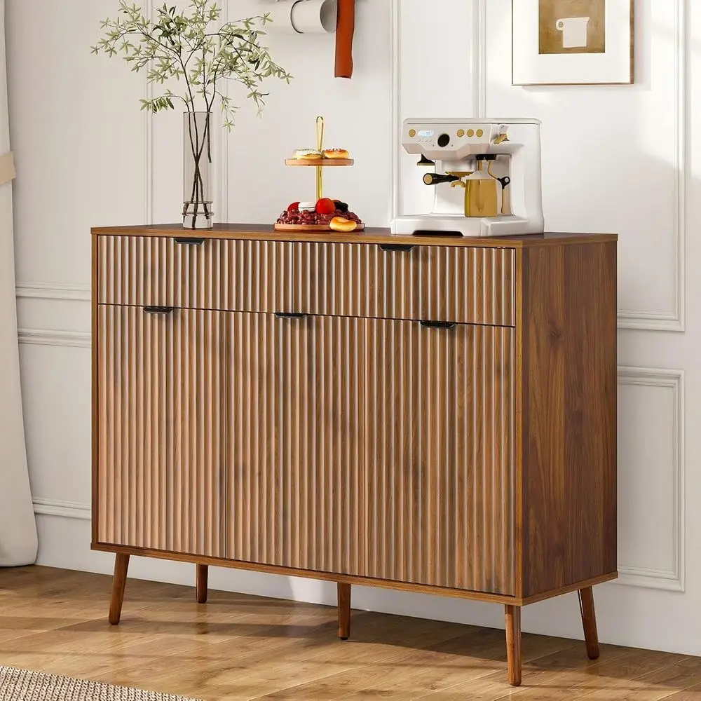 

Sideboard Buffet Cabinet with Storage, 2 Drawers and 3 Doors, Solid Wood Coffee Bar for Kitchen or Hallway