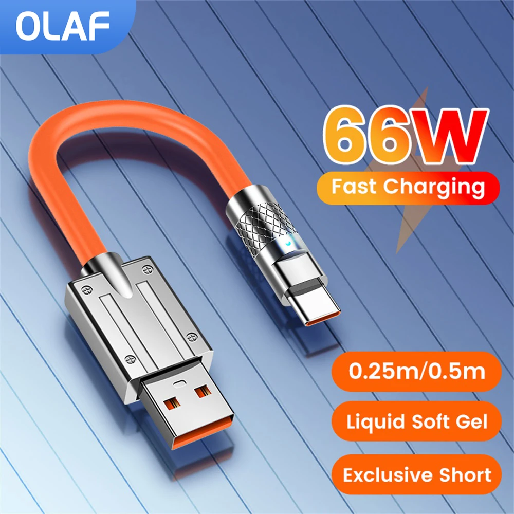 66W Portable USB Type C Fast Charging Data Cord 25CM/50CM Short Cable For iPhone 16 15 14 Sumsung Huawei Xiaomi Power Bank Wire