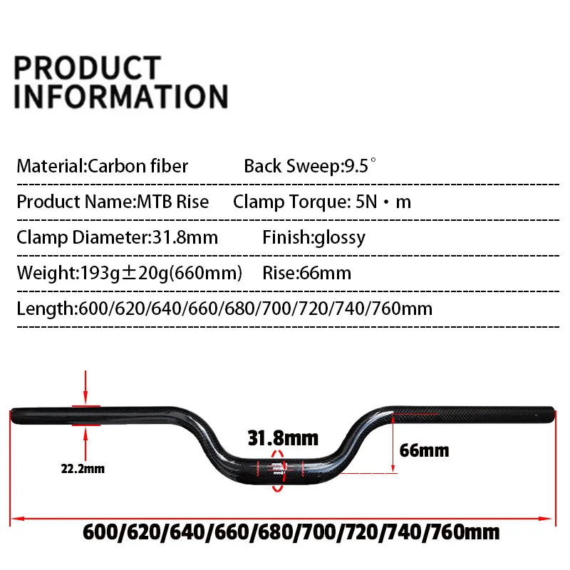 3K Vollcarbon U-förmiger MTB-Lenker 9,5 ° Backsweep 31,8mm Rise 600-760mm Breite Neue Fahrradlenker für Mountainbikes – Detail 3