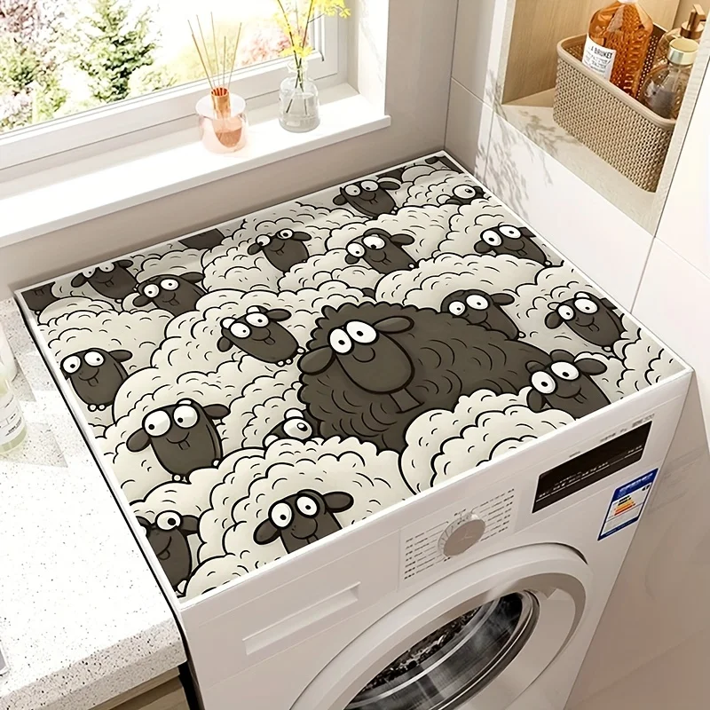 Sheep Print Washer Dryer Cover Pad , Kitchen Absorbent Coffee Machine Refrigerator Cover Pad Drain Pad Microwave Oven Insulation