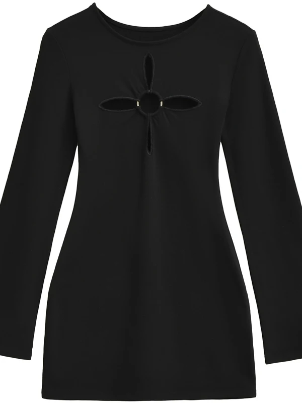 

Sexy American Girl Long Sve Embroidered Hollow out Slim Fit round Ne Dr Women's Flared Sve ort Skirt Casual Wear