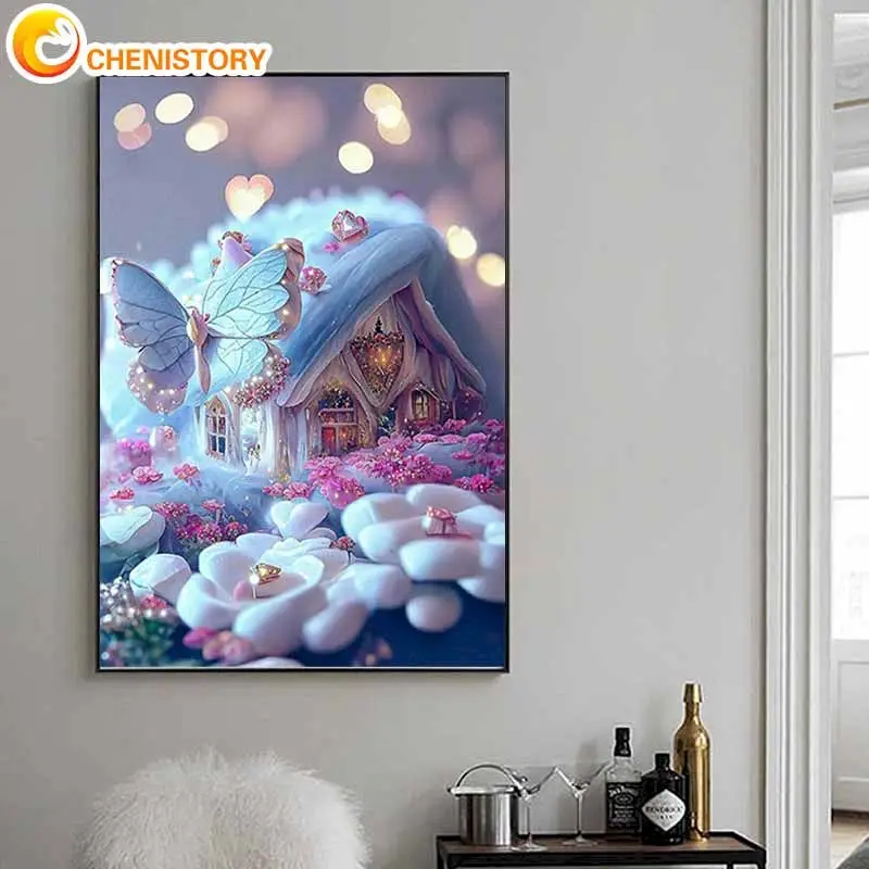 

CHENISTORY Coloring By Number Flower House Kits For Adults Handpainted Diy Frame Oil Painting By Number Home Decoration Gift