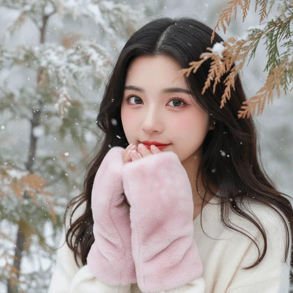 Thickened Fingerless Furry Gloves Elastic Cuff Fleece Lined Half Finger Mittens Fluffy Texture Chic Faux Fur Handwarmer
