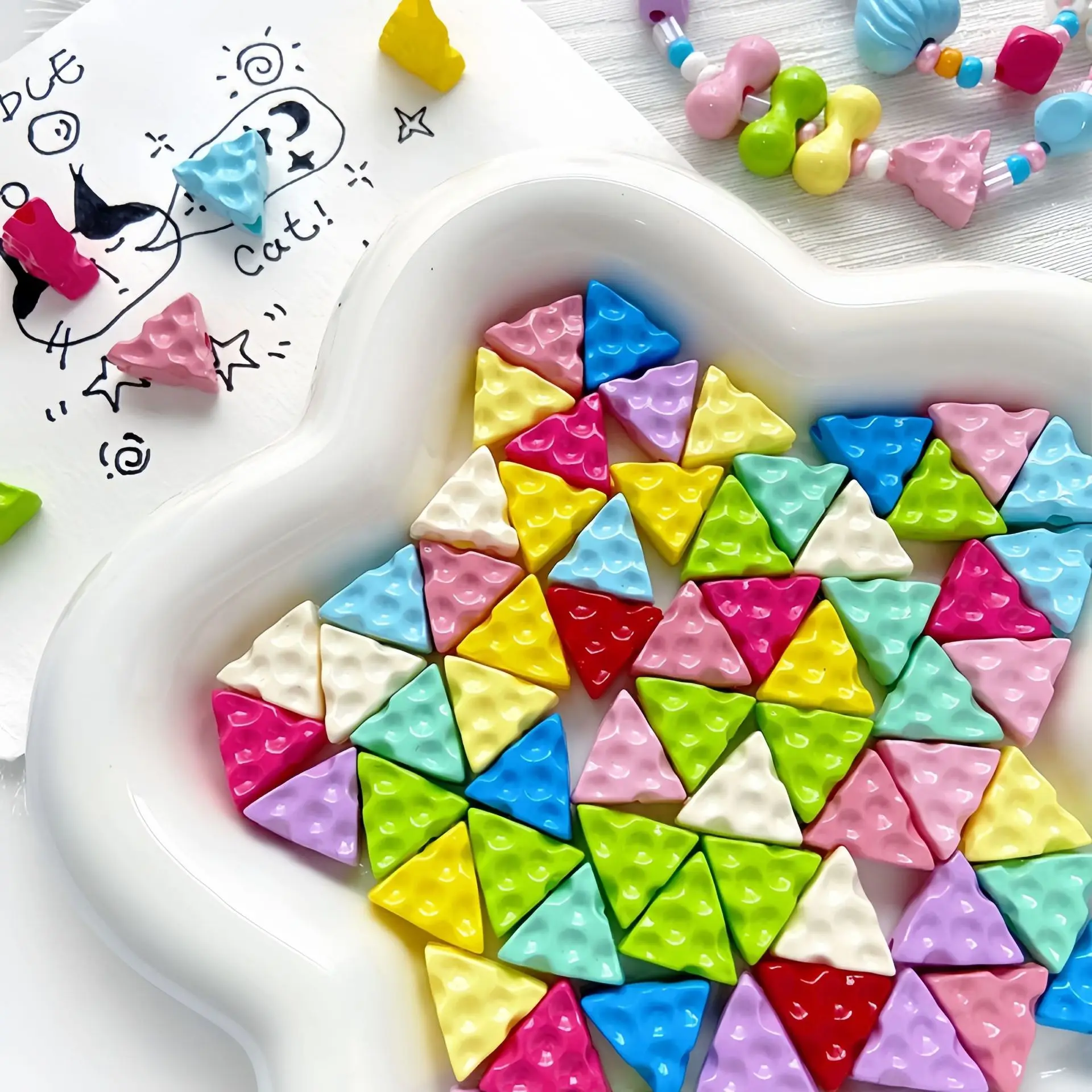 

Fresh Solid Colors Geometry Triangle Shape Food Cheese Shape Jewelry Acrylic Beads Fit Bracelet Earring Necklace 100pcs 13*14mm