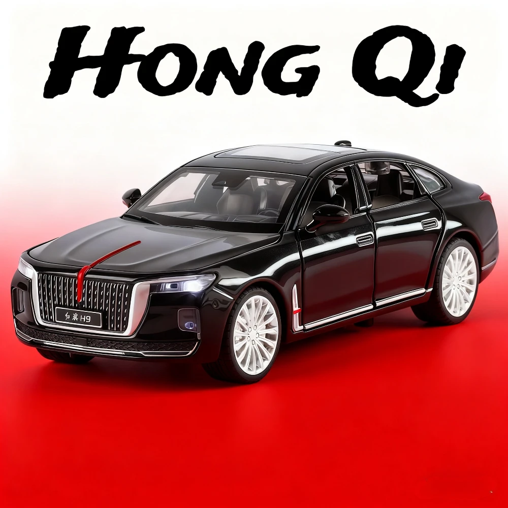 Échelle 1:32 Hong Qi H9 Li Auto un modèle de voiture jouet corps en alliage pneus en caoutchouc véhicule son lumière retirer modèles cadeaux d'anniversaire