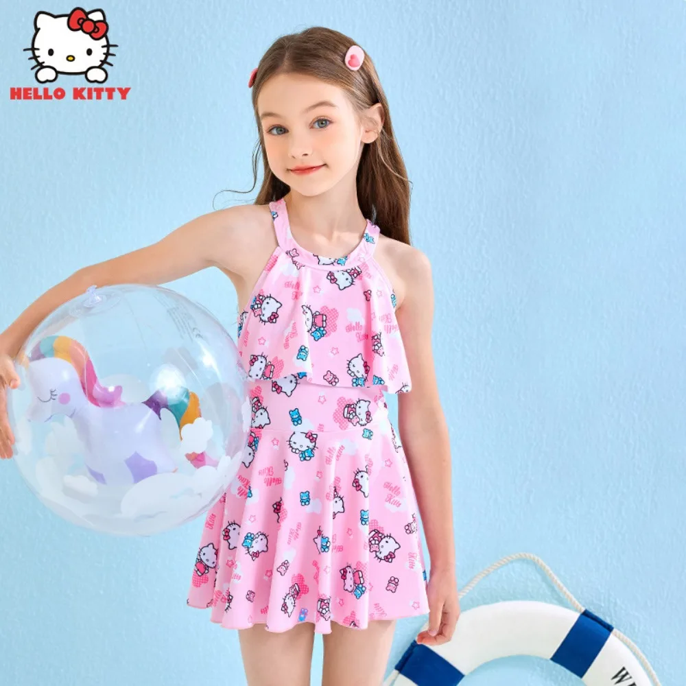 Kawaii Hello Kitty One Piece Swimsuit Sanrio Cute Anime Swimwear Bathing Suit Beach Clothes Gift for Toddler Girls