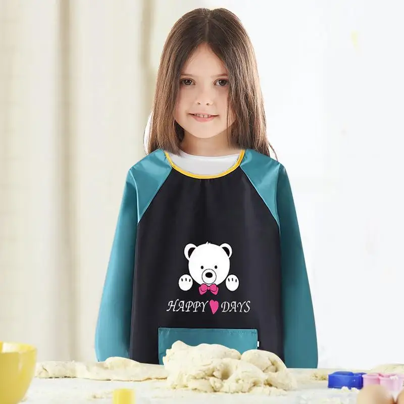 New Arrivals Long Sleeved Gown Cartoon Print Children\'s Bib Waterproof Kids Boys Girls Art Craft Painting Drawing Apron