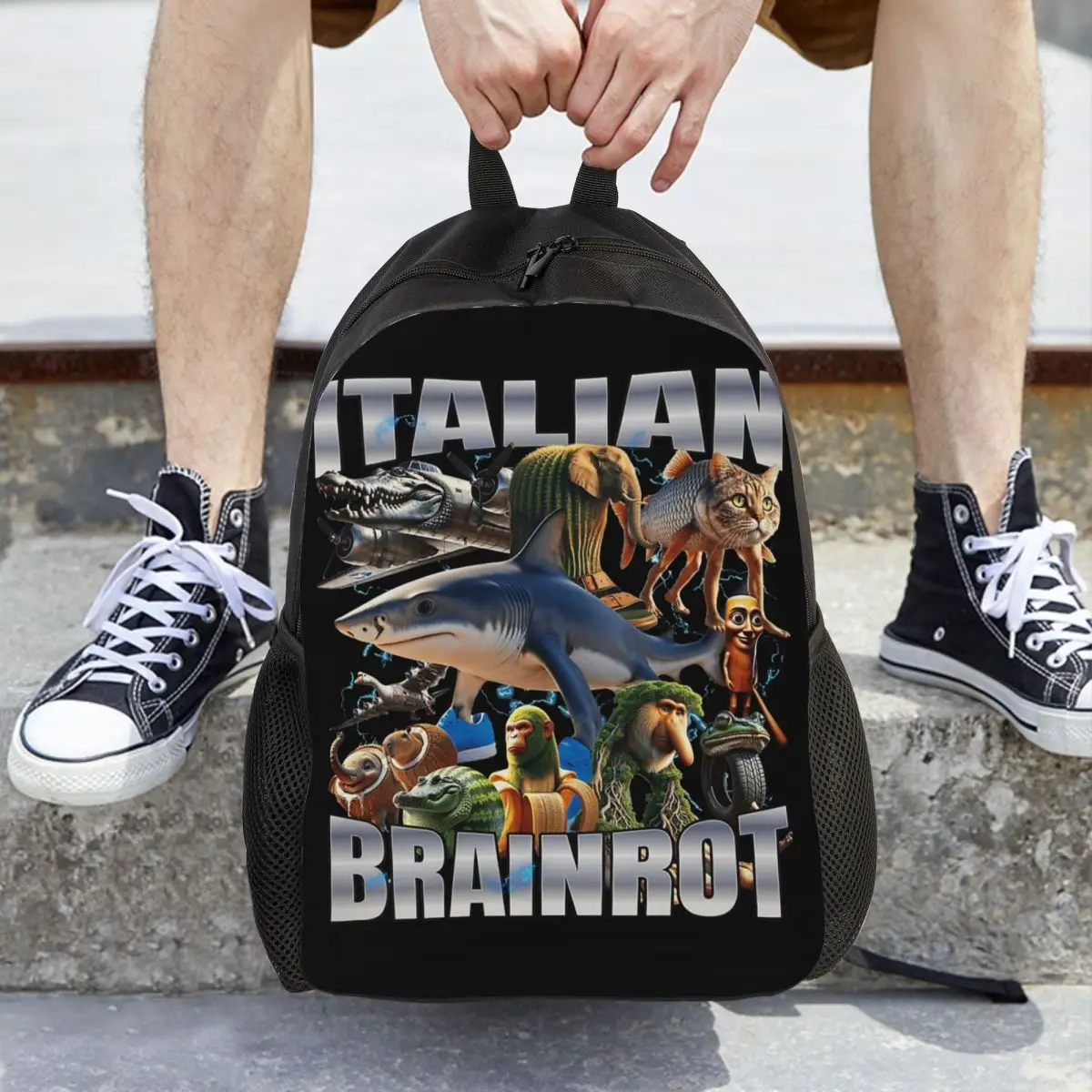 حقيبة ظهر إيطالية Brainrot Tralala للرجال في سن المراهقة في المدرسة الثانوية والمشي لمسافات طويلة والسفر Daypack Brr Brr Patapim كلية حقائب من القماش الرياضية
