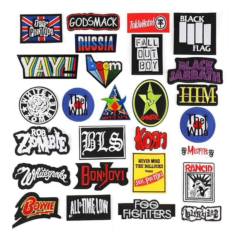 Remendo de banda rock punk bordado emblemas bonitos ferro em crianças remendos para roupas adesivos emblema música rock
