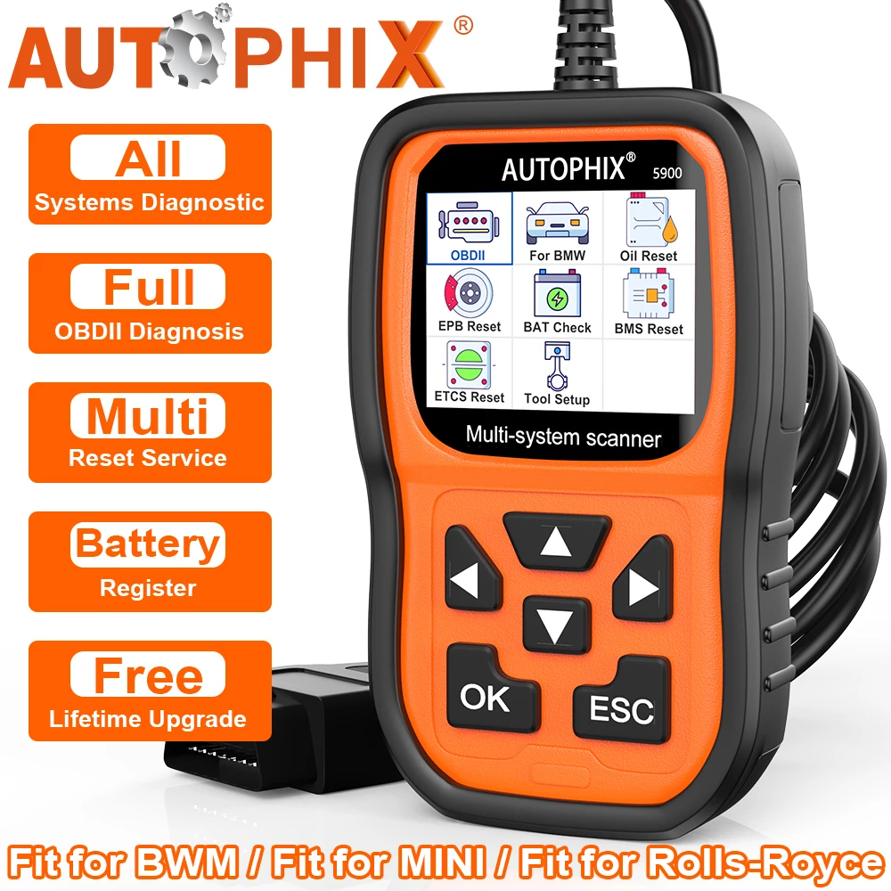 AUTOPHIX 5900 For BMW MINI All System OBD2 Diagnostic Scanner TPMS CBS ABS SAS EPB Oil Reset Code Reader Batter Test