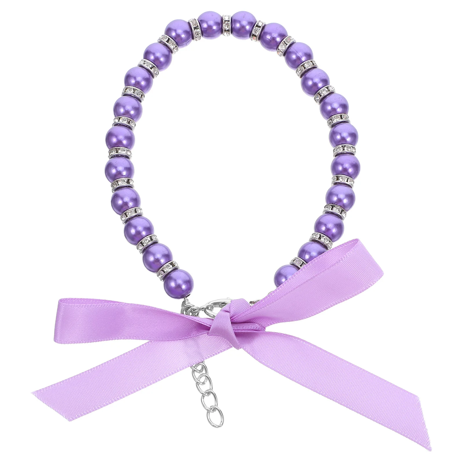

Purple Dog Cat Necklace Imitation Pearls Bling Accessories Ribbon Bow Elegant Comfortable Fit for Female Dogs Cats Pet Jewelry