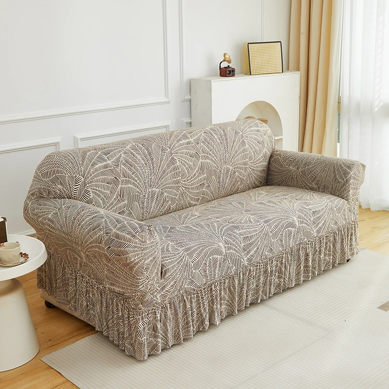 1/2/3/4 Seater Printed StretchSofa Cover with Skirt, Full Coverage Slipcover Cat-Proof, Anti-Slip, Dust & Stain Resistant