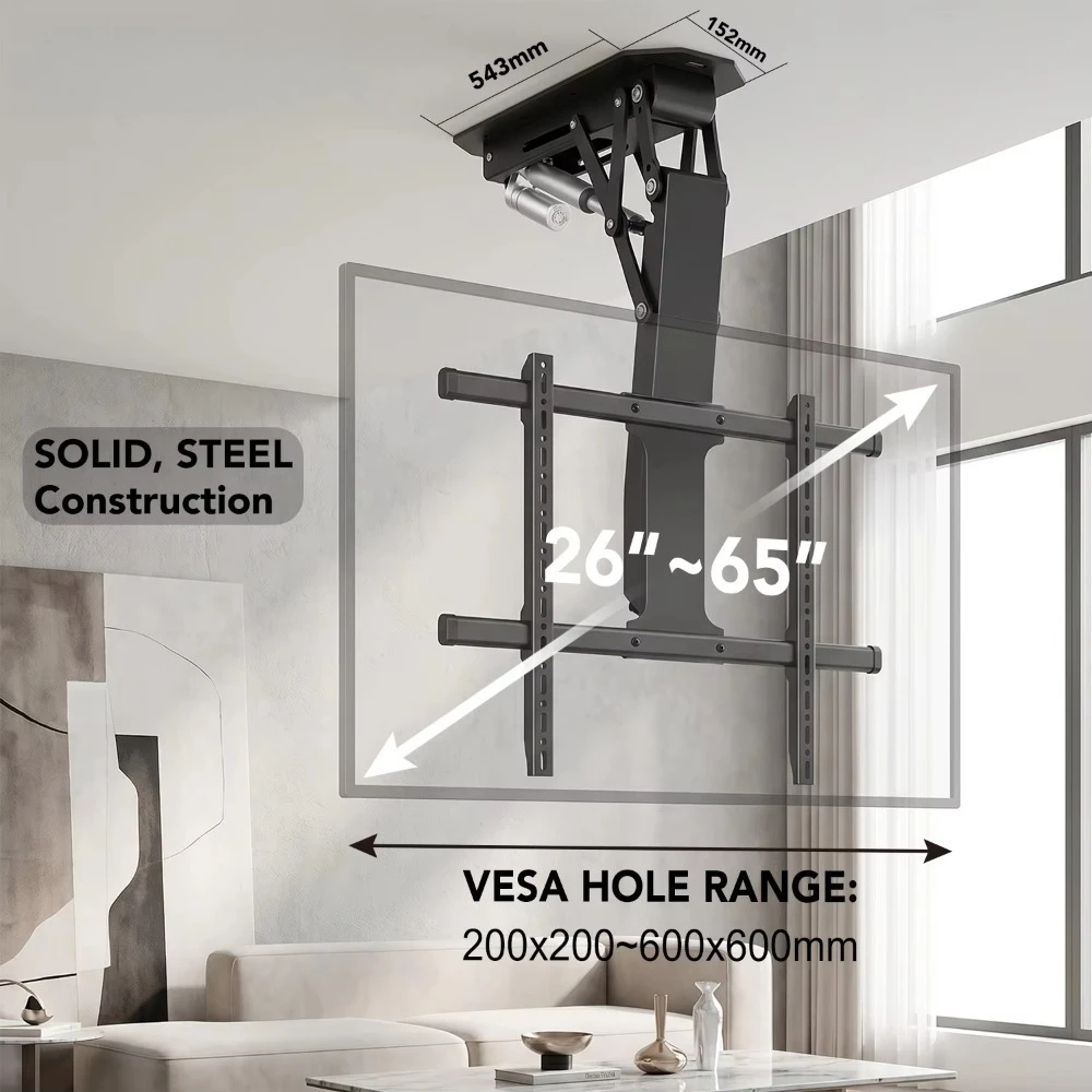 Electric remote control ceiling TV stand with remote control function, automatic folding, flipping and descending stand