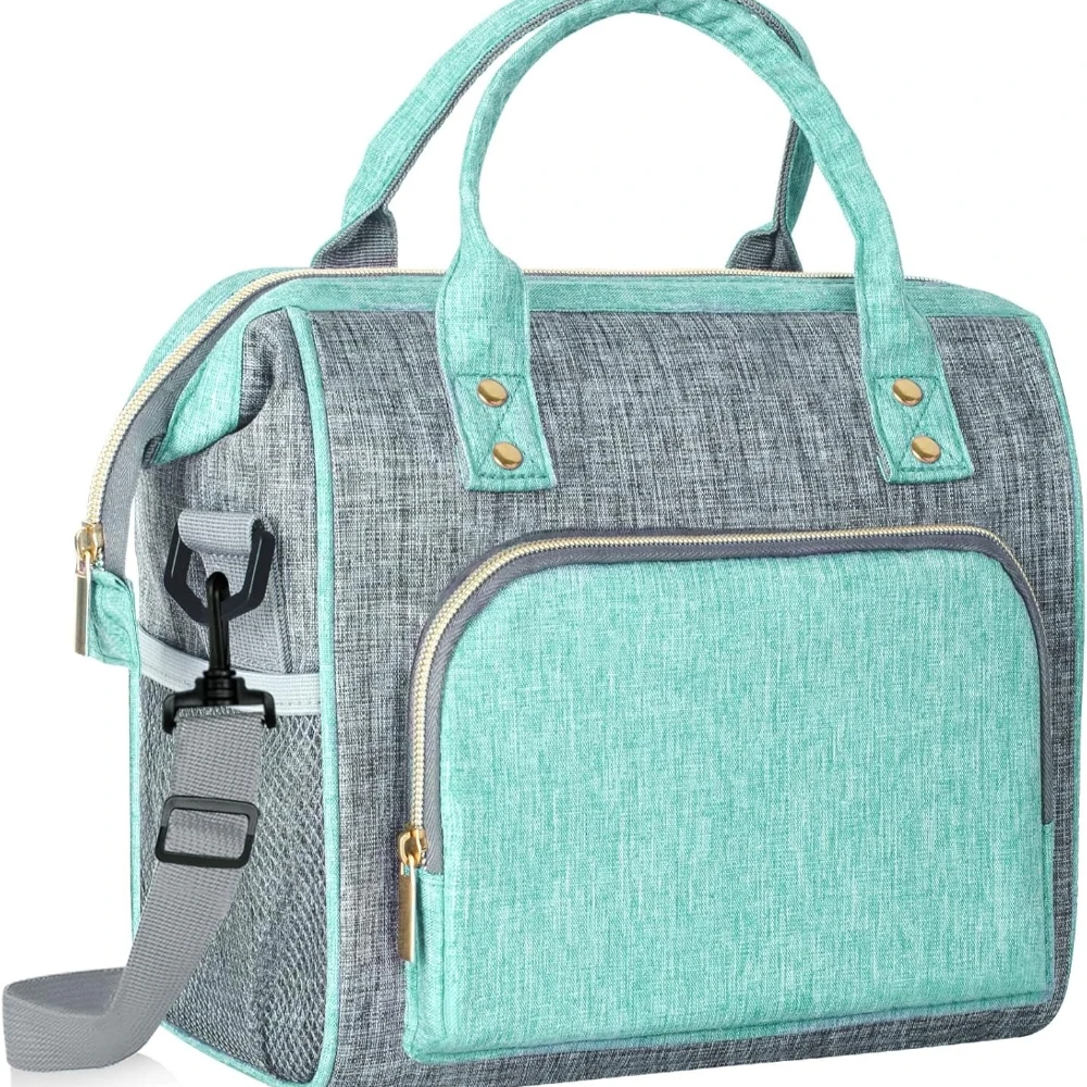 Reusable Lunch Cooler Bag with Adjustable Strap, Lunch Tote Bag for Work Women, Teal Lunch Tote Bags