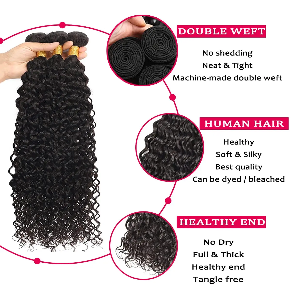 Bundles Deep Wave avec support et faisceaux ondulés, extension de cheveux humains, 100% non transformés, 16 po, 18 po, 20 po, 12A, 3 faisceaux