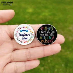 Teacher Pin Badge Apple Flower Thank You Teacher's Day Glass Cabochon Backpack Brooch And Pins Gift