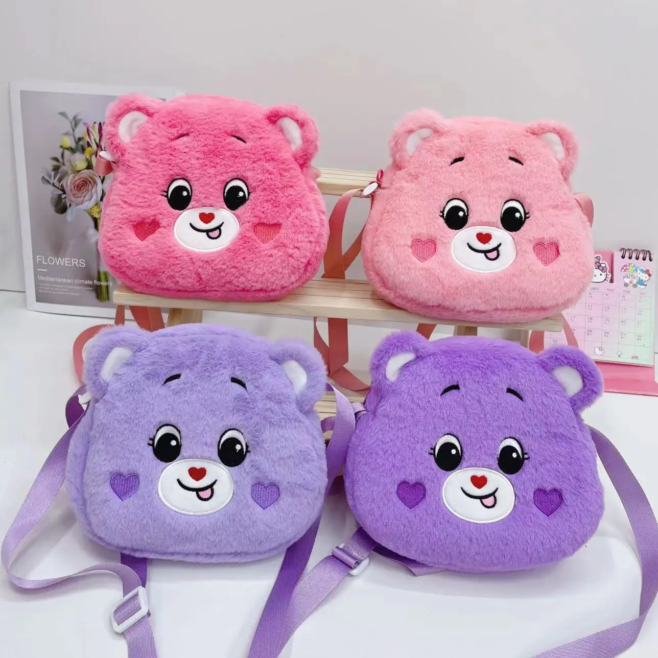 Kawaii Cartoon Carebears Student Plush Crossbody Bag Large Capacity Storage Bag Children\'s Holiday Gift