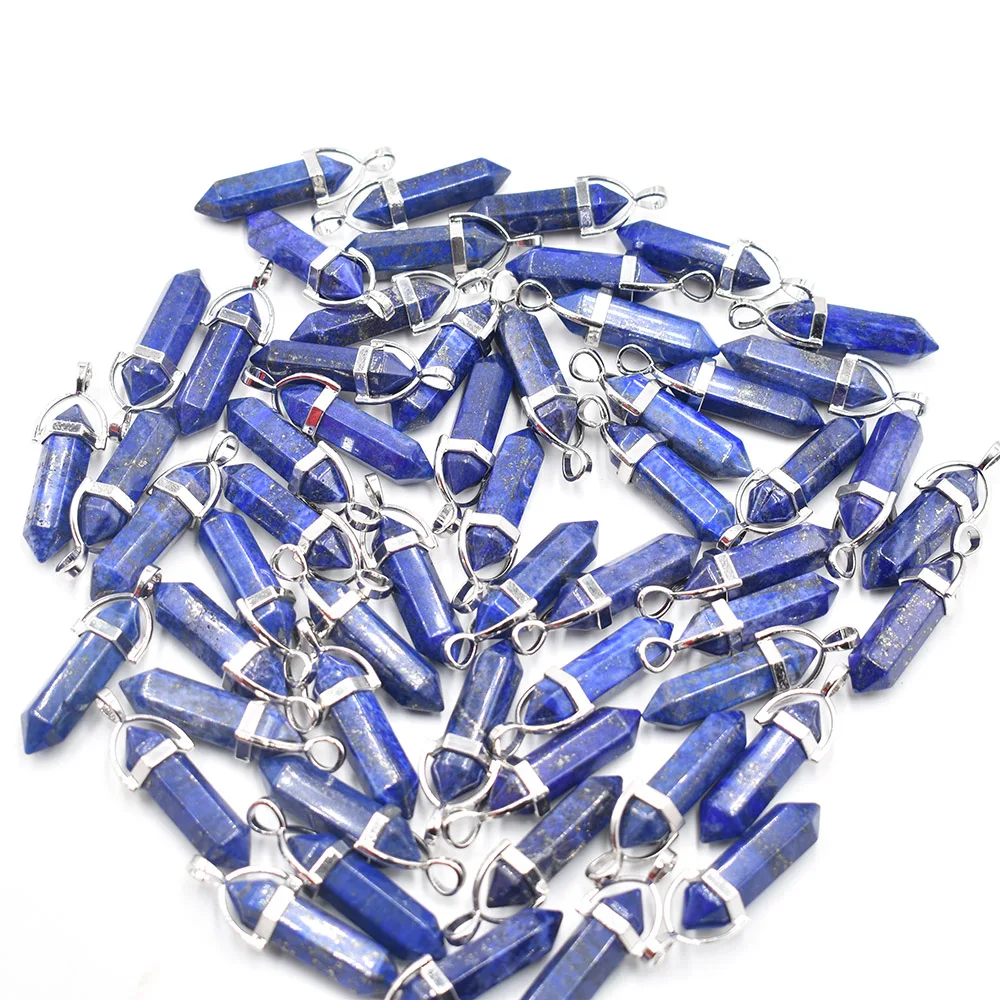 Wholesale 12 24 50pcs/lot 2022 trendy natural lapis lazuli bullet shape point Chakra charms pendant for jewelry making free