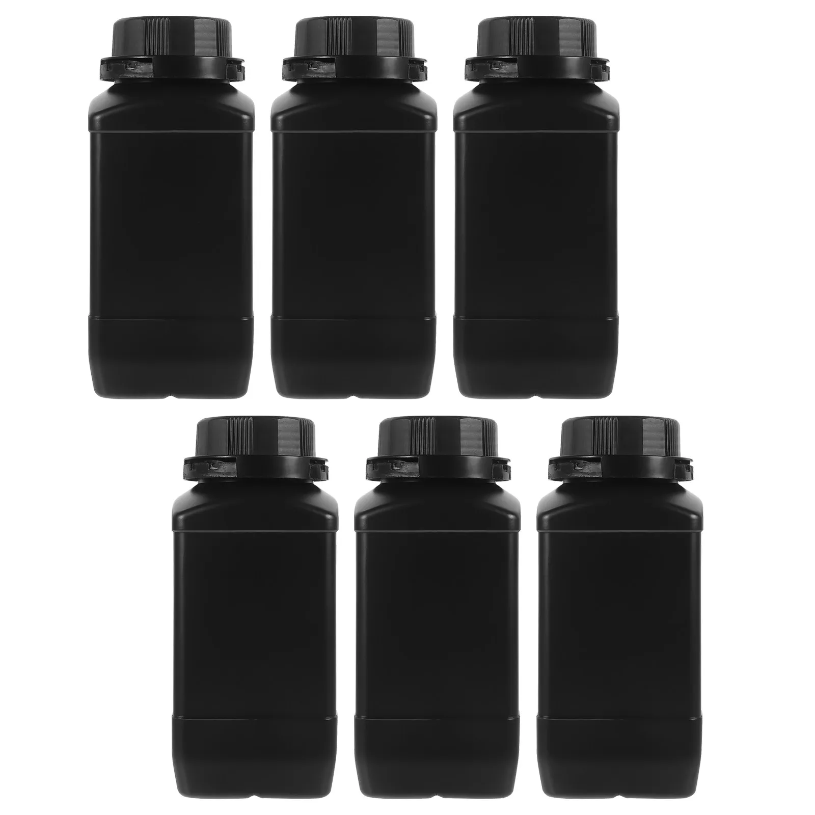 6Pcs Wide Mouth Reagent Bottles Black Pe Plastic Screw Thread Closure Leakproof Lab Storage Jars Inner Stopper Caps for Powders