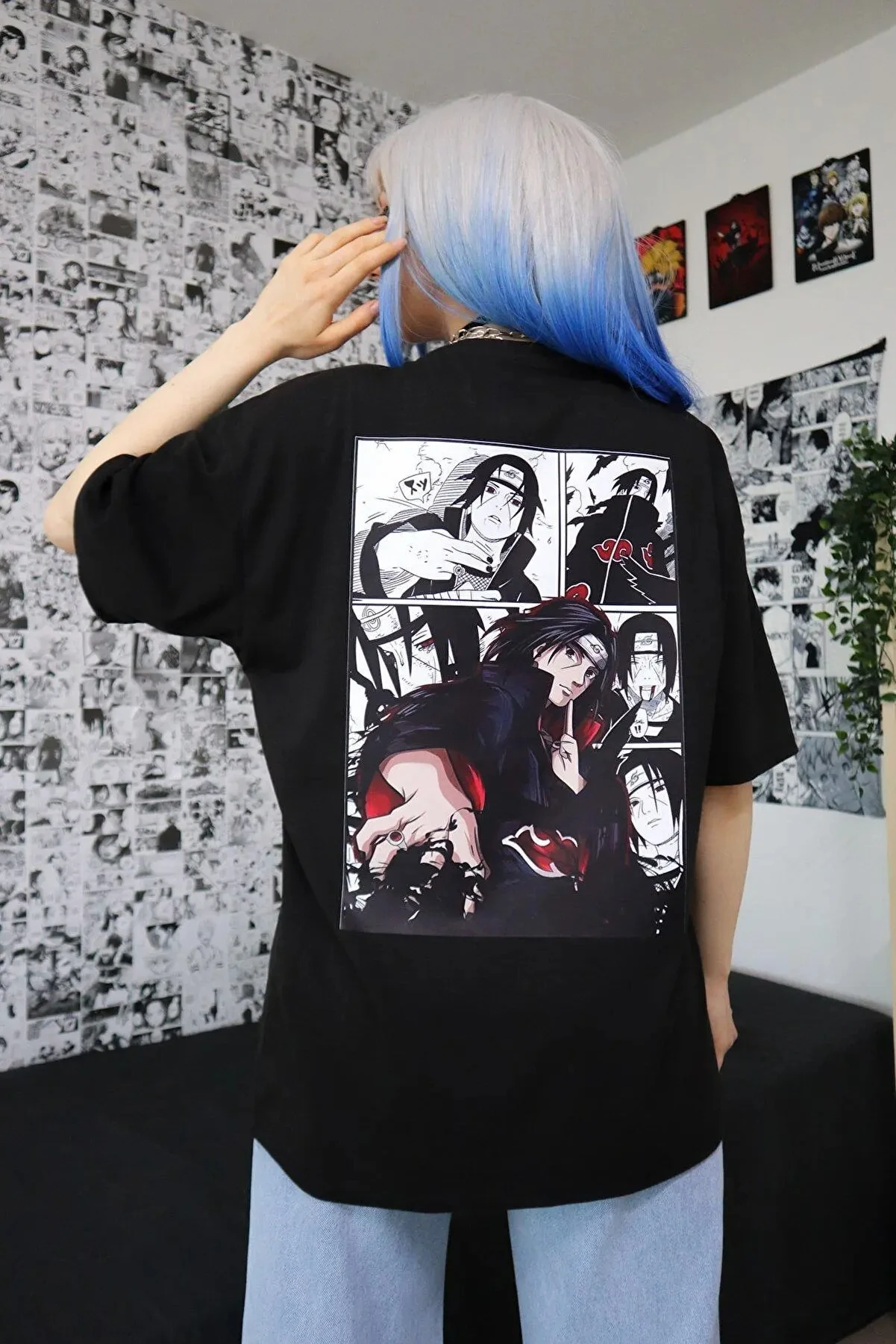 Naruto Uchiha Itachi Manga Panel Back Print Graphic T Shirt Japanese Anime Fans Oversized Women Men and Kids Streetwear Tee