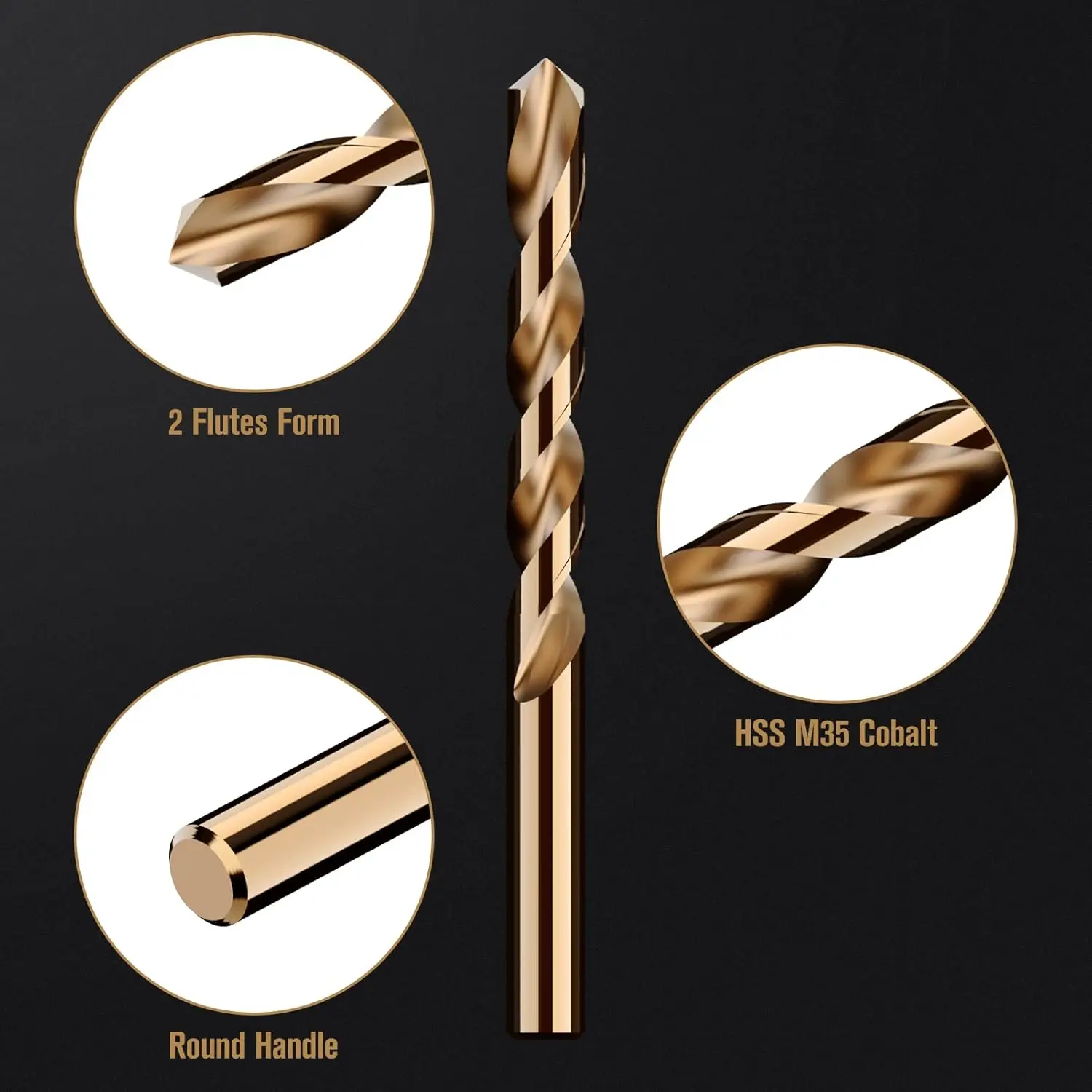 Drill Bit Set, 115Pcs M35 High Speed Steel Bits for Hardened Metals, Stainless Steel, Cast Iron and Wooden Plastics, with