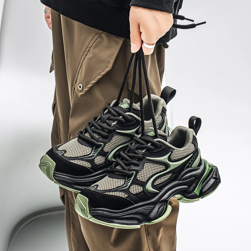 Herren-Dad-Sneaker, atmungsaktives Obermaterial aus großem Mesh, dicke Juteschnürsenkel, farblich abgesetzte dicke Sohle, höhenvergrößernd und rutschfest, retro-trendiger Stil, mehrere Farboptionen verfügbar, vielseitige Freizeitschuhe für den täglichen Arbeitsweg und die Straßenmode. – Detail 27