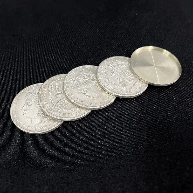 Cupronickel Morgan Dollar Shell และเหรียญชุด 4 เหรียญ 1 Shell โดย Oliver Magic เหรียญ Magic Tricks 3 Fly Illusion Magician Prop Copy