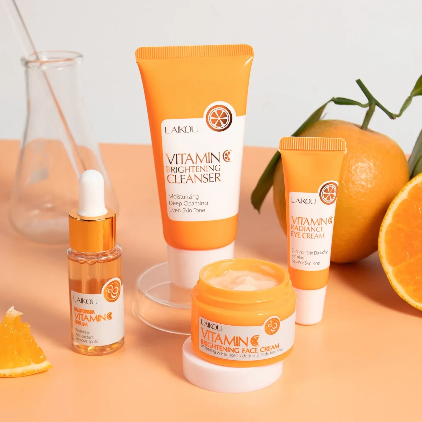 4 unids/pack vitamina C juegos de cuidado de la piel crema Facial esencia limpiadora VC crema hidratante para ojos refrescante Kits de cuidado de la piel de la cara