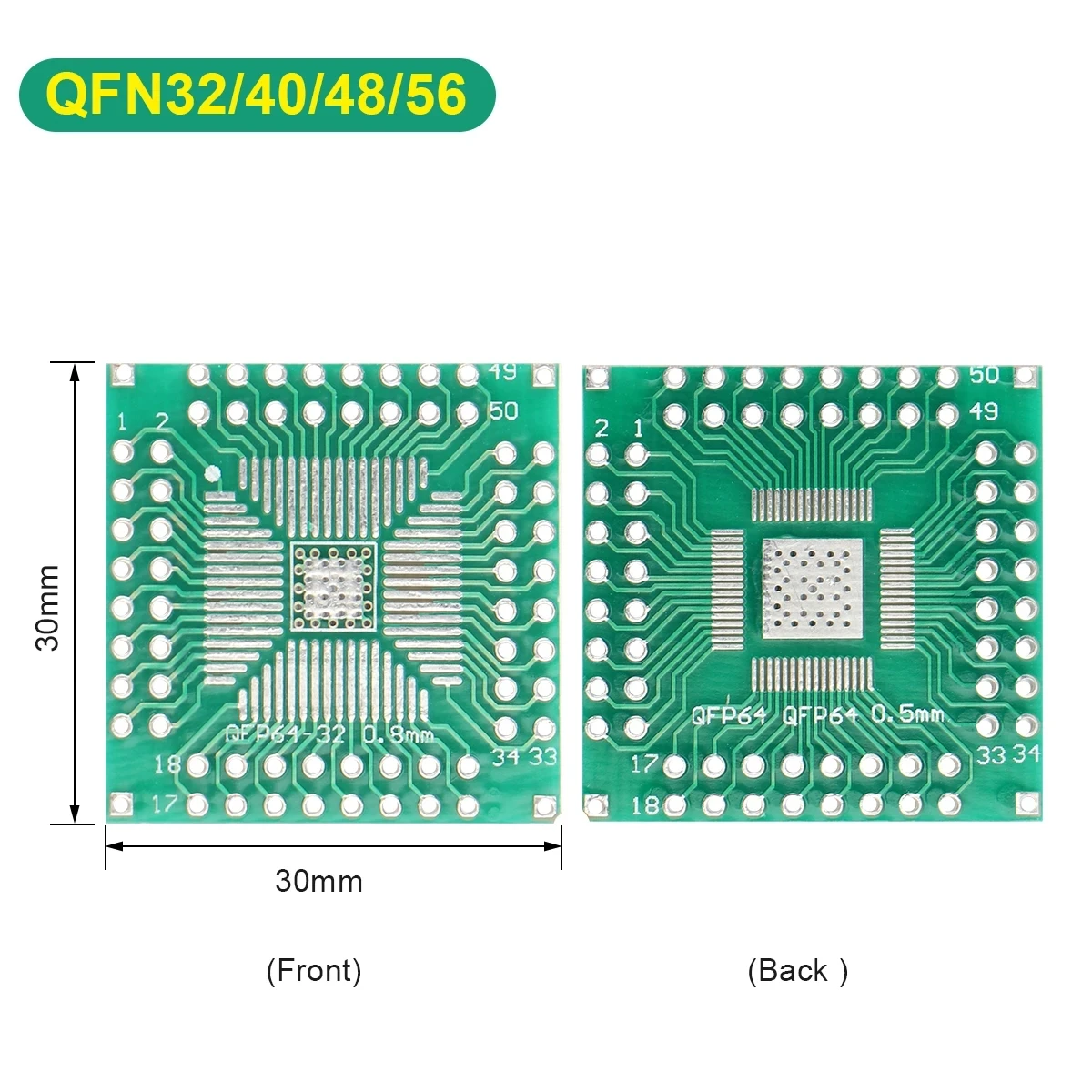 10Pcs QFN10 QFN16 QFN20 QFN32 QFN44 QFN56 QFN64 Adapter Board QFN to 0.5mm 0.65mm 0.8mm SMT Test Board PCB Plate