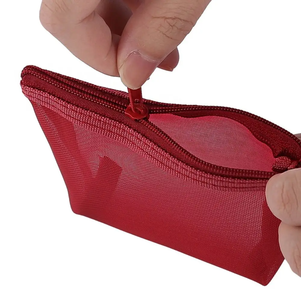 Sac de rangement en maille transparente en Nylon, sac de rouge à lèvres, sac de maquillage, Mini porte-monnaie, porte-carte d'identité de couleur unie, sac à cosmétiques pour femmes