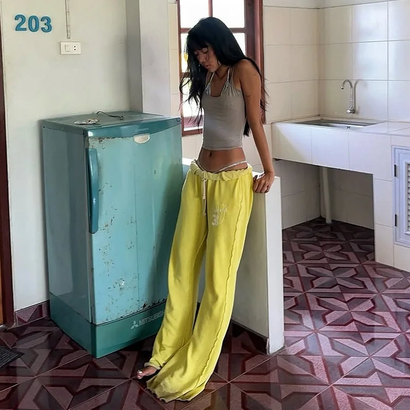 Gtpdpllt Casual Drawstring High Waisted Pants Woman Clothing Y2k Streetwear Hip-hop Baggy Sweatpants