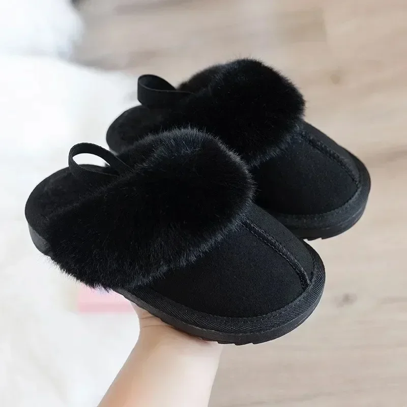 Kinder Katoenen Slippers Mode Effen Kleur Pluche Home Slippers Indoor Anti Slip Comfort Meisjes Schoenen Jongens Warme Katoenen Schoenen