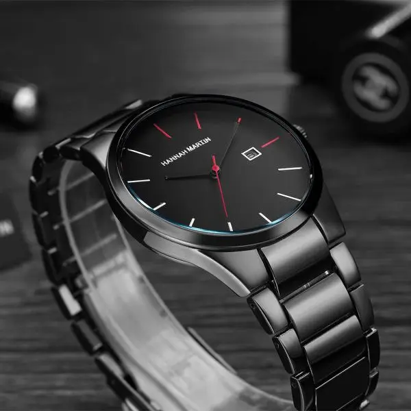 Hannah Martin Men Watch Luxury Brand Stainless Steel Case Quartz Watches Man Sports Waterproof Calendar Wristwatch Reloj Hombre