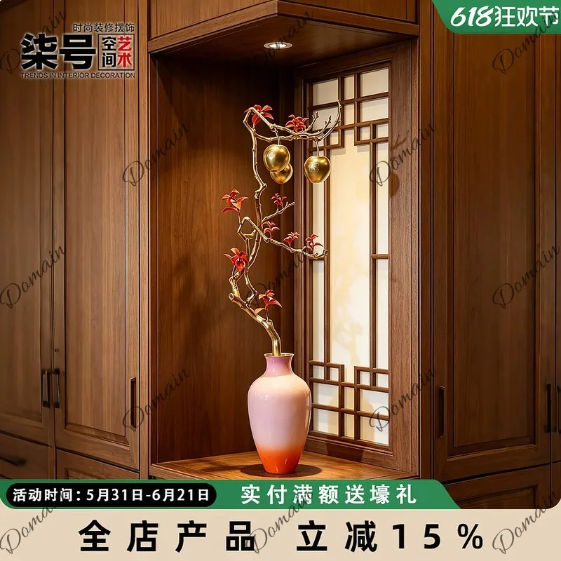 New Chinese Style Copper Corner Cabinet Vase for Living Room Hallway Tabletop Housewarming Gift