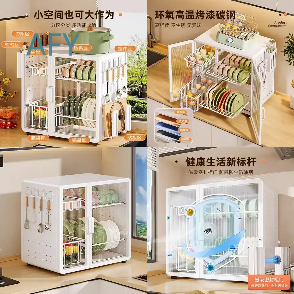 Drainable Dish Cabinet Kitchen Countertop Multi Functional Utensil Holder Knife Rack for Bowls Plates Chopsticks Cutlery