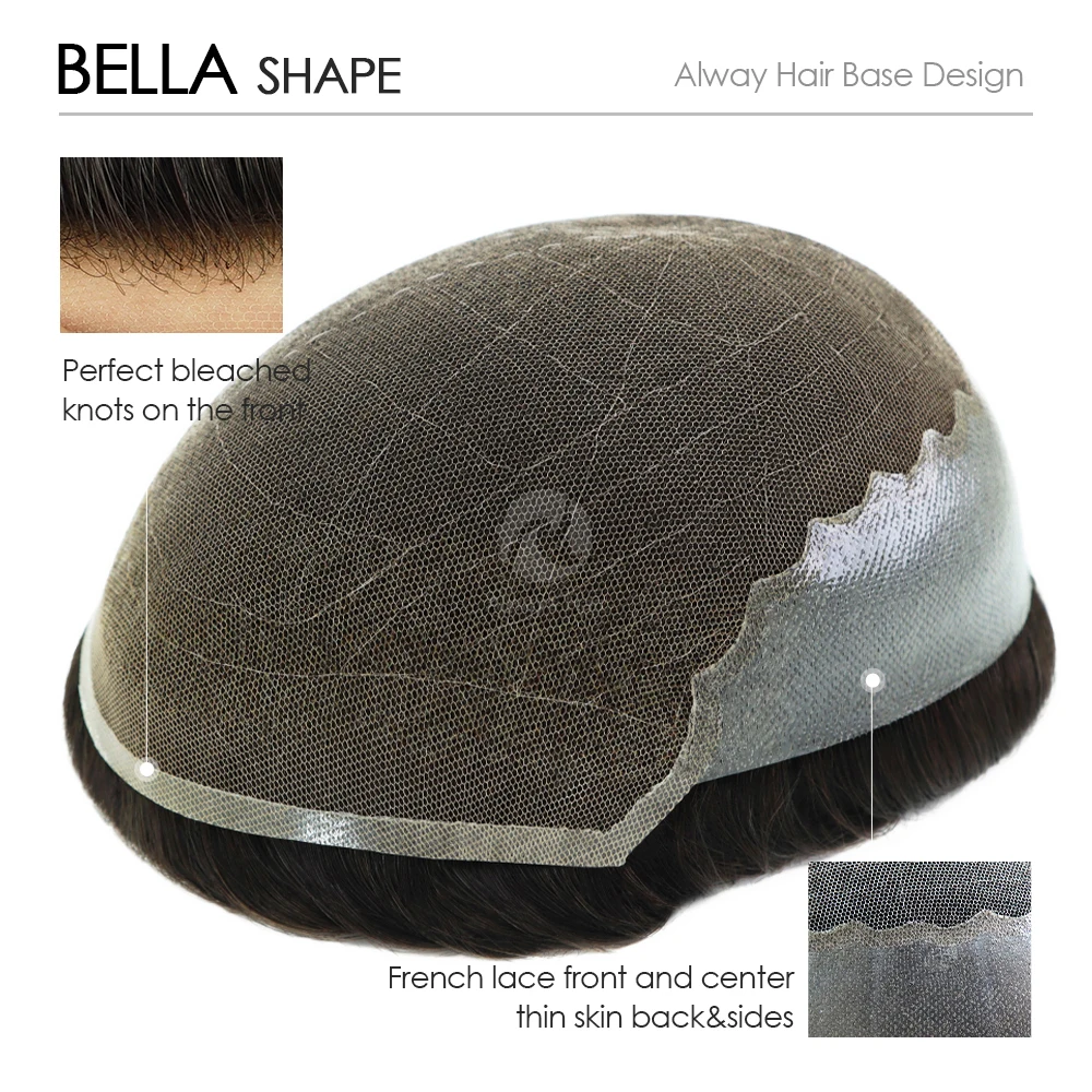 

Bella - Medium Light100% Density Men Toupee Bleached Knotted French Lace and PU Wig Male Indian Hair Men's Capillary Prothesis