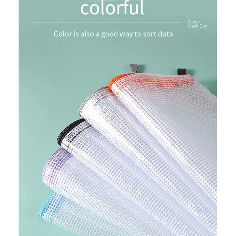 12PCS A4 Plastic Zip Wallets Mesh Zipper File Bags Document Folders Waterproof Travel Storage Pouch