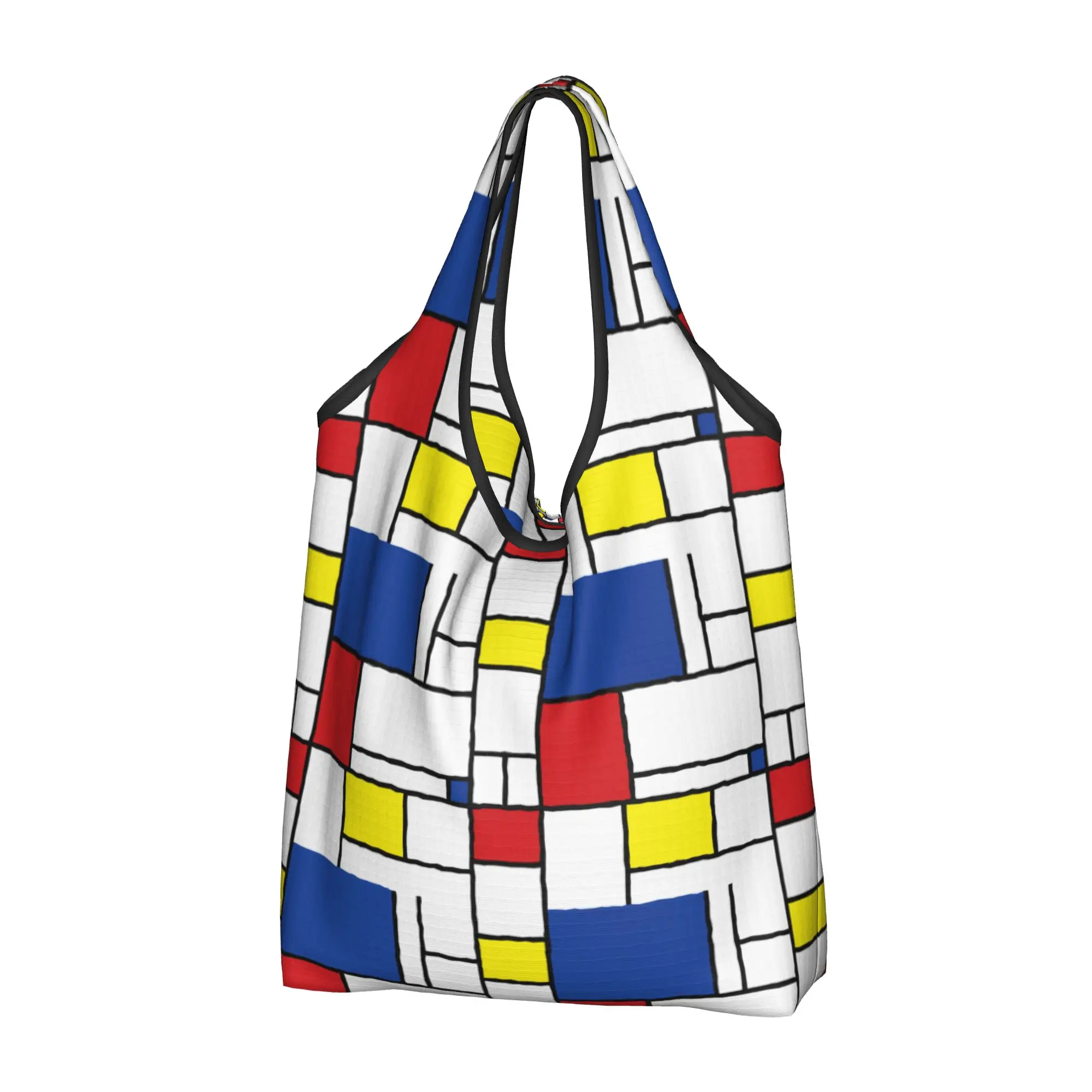Piet Mondrian Minimalist De Stijl Modern Art Groceries Shopping Bag Fashion Shopper Shoulder Tote Bags Geometric Handbag